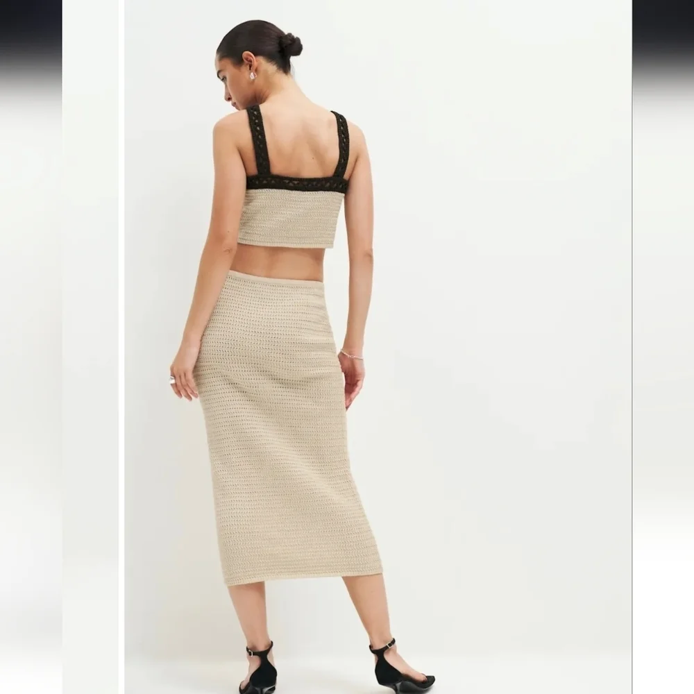 Reformation Max Open Knit Two Piece Set Oatmeal And Black Medium NWOT - Picture 2 of 9